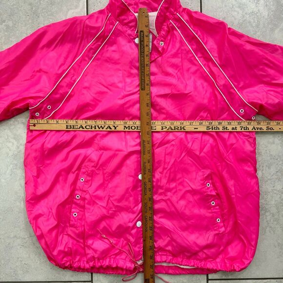Vintage 90s Bubble Gum Pink Windbreaker Snap Jacket Plus Size L 22R Womens - Picture 6 of 6